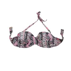 Victorias Secret The Knockout Bandeau Bikini Top 34D Pink Paisley Gold Metallic